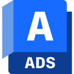 A blue and white icon logo for Autodesk Advanced Steel software. A large A in white on a blue background