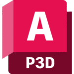 A red and white logo icon for Autodesk AutoCAD Plant 3D software/ A large white A in red background. 